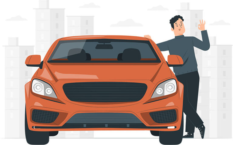 Graphic of a man standing beside a car