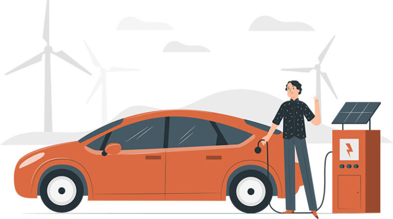 Graphic of a man charging an electric car