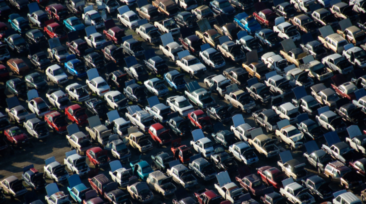 Aerial image of a lot full of cars