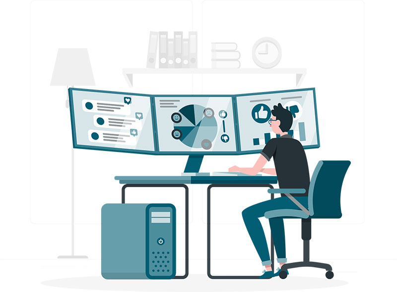 Graphic of a person working at a desk on QL2's website