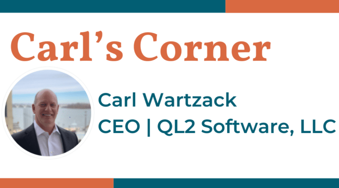Photo of Carl Wartzack, QL2 CEO with the words "Carl's Corner" on QL2's website