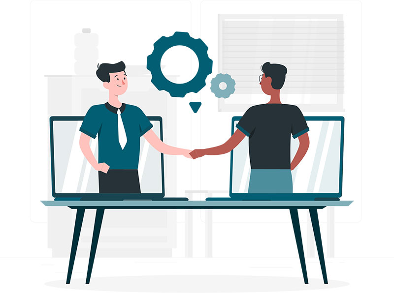 Graphic of two people shaking hands on QL2's website