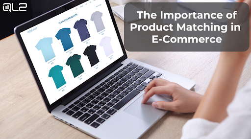 Image of a person shopping online with text reading The Importance of Product Matching in E-Commerce on QL2's website